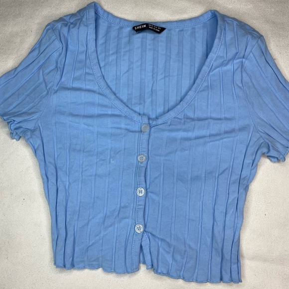 Shein Button Up Lettuce Edge Top & Button Up Rib-Knif Crop Top (Set of 2 Tops) - Picture 2 of 6